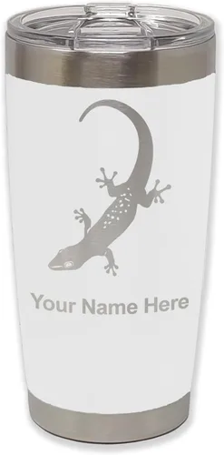Vista 26 de LaserGram 20oz Vacuum Insulated Tumbler Mug, Gecko, Personalized Engraving Included (Black)