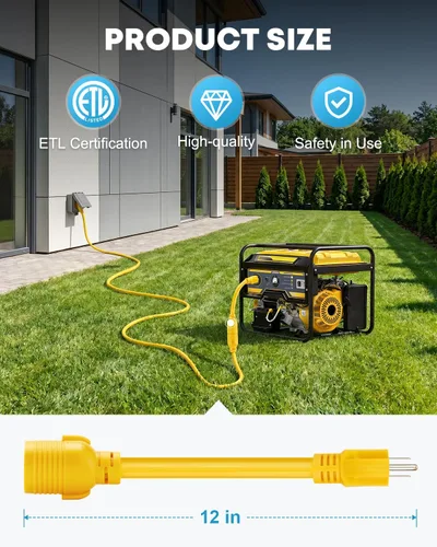 Vista 5 de Kohree Cable adaptador de generador NEMA 5-15P a L14-30R, adaptador de 3 clavijas a 4 clavijas, STW 10 AWG 12 pulgadas, generador macho de 15