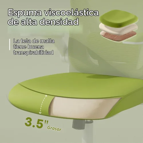 Vista 6 de SeekFancy Silla de oficina ergonómica con espuma viscoelástica, silla de Verde