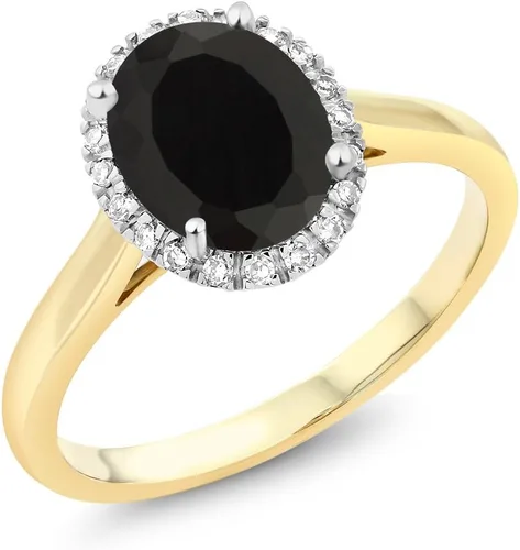 Vista 28 de Gem Stone King Anillo de compromiso ovalado de oro amarillo de 10 quilates con piedra natal y halo de diamantes Ovalado de 0.354 x 0.276 in