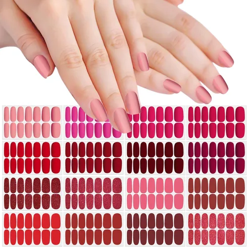 Vista 8 de 16 hojas de calcomanías de esmalte de uñas brillantes para mujeres, tiras de esmalte de uñas, tiras de uñas de gel, autoadhesivas, color sólido