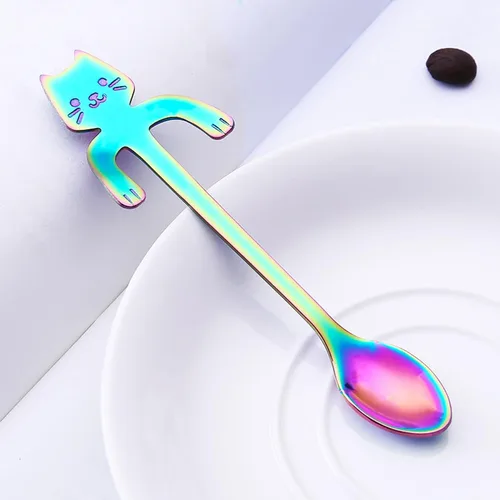 Vista 3 de Juego de cucharas de té y café, de acero inoxidable, mini cucharaditas para mezclar bebidas de postre (multicolor)