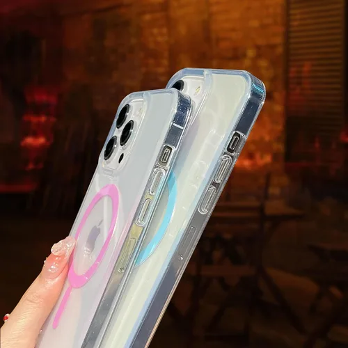 Vista 5 de Funda brillante para iPhone 14 para iPhone 13, funda magnética transparente de lujo brillante para iPhone 14/iPhone 13 para niñas y mujeres, funda