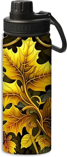 Vista 20 de Botella de agua aislada de acero inoxidable de doble pared con diseño de peonía roja y flor de peonía y pájaro de 18 onzas, botella de agua que