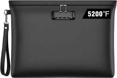 Vista 11 de Bolsa de documentos ignífuga con cerradura, 14.3 x 10.2 pulgadas, bolsa de dinero ignífuga e impermeable con cierre de cremallera, bolsa