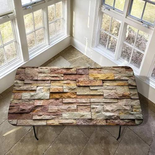 Vista 23 de XISUNYA Mantel de poliéster elástico con diseño de mármol, mantel rectangular de 24 x 36 pulgadas para mesa plegable de 3 pies, mantel ajustable
