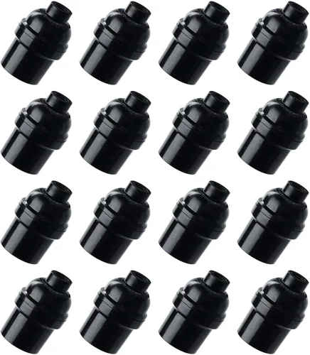 Vista 8 de Enchufe de luz E26 E27, paquete de 8 soportes de lámpara colgante retro Edison color negro, E26 E27, enchufe estándar de plástico, potencia máxima