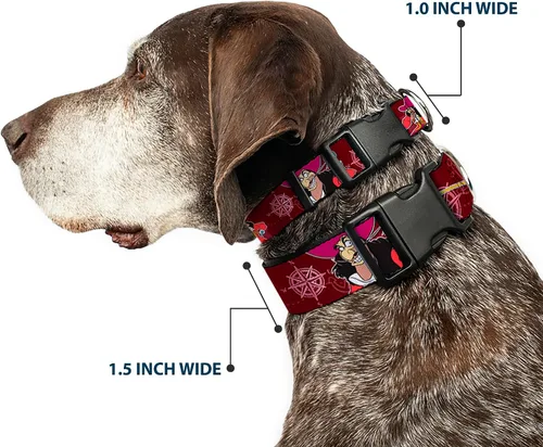 Vista 2 de Buckle-Down Collar de clip de plástico - Poses de gancho Capitán/Elementos náuticos Borgoña - 1" de ancho - Se adapta a cuello de 9-15" - Pequeño
