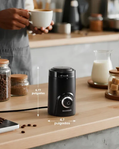 Vista 6 de SHARDOR Molinillo de café eléctrico, 2.47 oz de gran capacidad, molinillo de especias con perilla de sincronización visual para moler preciso, Negro