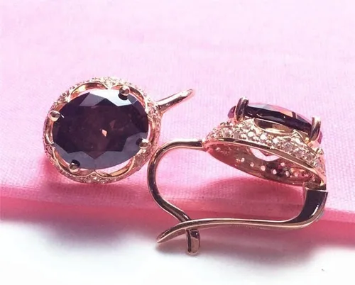 Vista 2 de SAGEKING 2024 New 585 Purple Gold Plated 14K Rose Gold Inlaid Oval Gemstone Earrings For Women Glamour Babble Engagement Wedding Jewelry Gift
