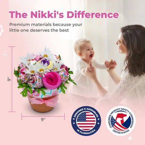 Vista 7 de Ramo de flores de ropa para bebé niña Set de regalo para bebé recién nacida Cesta de regalo para futuras mamás y revelaciones de género Set