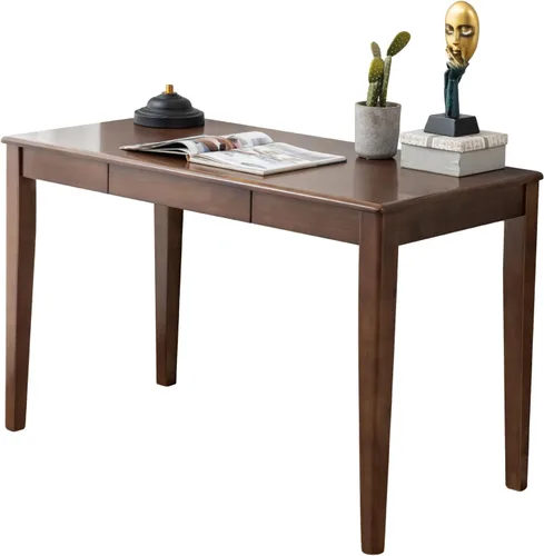 Vista 10 de Escritorio de madera maciza con cajón, escritorio de madera para oficina en casa para el trabajo, escritorio de computadora para estudiantes
