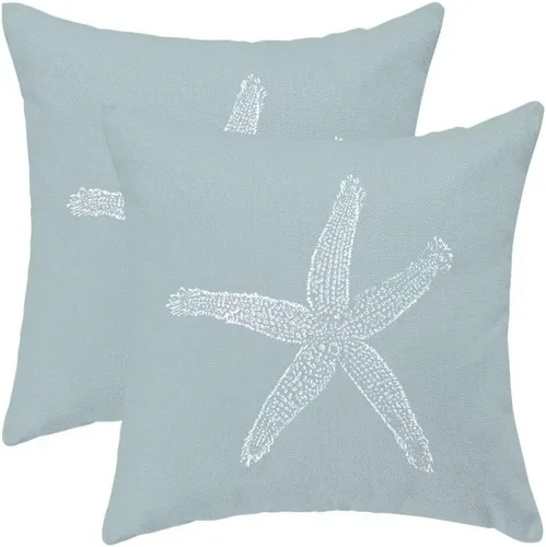 Vista 9 de AEIOAE Juego de 2 fundas de almohada costeras de 16 x 16 pulgadas, fundas de cojines decorativos náuticos de playa con estrellas de mar negras