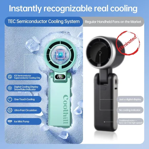 Vista 3 de Ventilador portátil de mano con enfriador de hielo: Ventilador de mano recargable de 100 velocidades de 5500 mAh, ventiladores personales