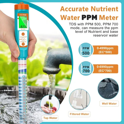 Vista 5 de Truncheon EC PPM Medidor de nutrientes para hidropónico, barra de comprobador de conductividad para cultivo hidropónico PPM herramienta de medición