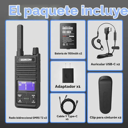Vista 8 de SAMCOM Radio T2 GMRS de 2 W de largo alcance Walkie Talkie NOAA recargable para el clima, radio bidireccional resistente, radios de llamadas