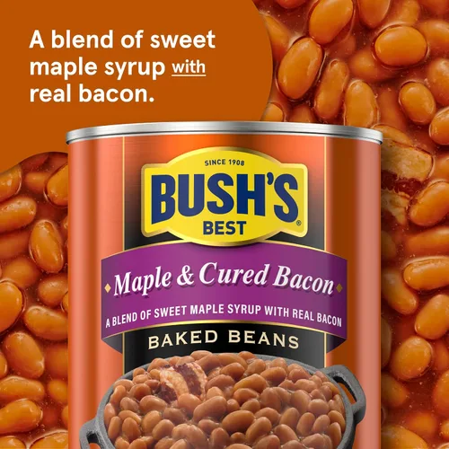 Vista 4 de BUSH'S BEST Frijoles horneados curados de arce en lata (paquete de 12) Fuente de proteína y fibra, bajos en grasa, sin gluten, 16 onzas