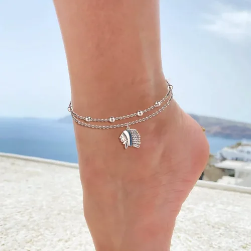 Vista 2 de CHIC & ARTSY Tobilleras de plata de ley S925 para mujer, pulsera de tobillo ajustable multicapa para playa, joyería de verano para mujer, de 10 a 11