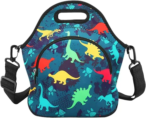 Vista 11 de Violet Mist Lonchera de neopreno reutilizable aislada con correa de hombro ajustable y bolsillo para mujeres, hombres y adultos, lindas bolsas