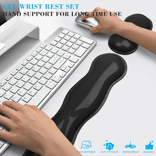 Vista 6 de Reposamuñecas de Gel para Teclado y Ratón, Reposamuñecas para Teclado, Soporte de Muñeca para Ratón, Alivio del Dolor, Toque Fresco, Antideslizante