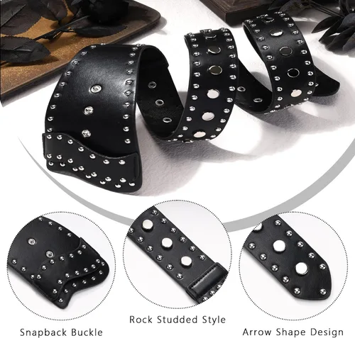 Vista 4 de Manfnee Cinturón de cuero de moda para mujer, cinturón de cuero con tachuelas, cinturones para mujer, para jeans, vestido punk, cinturón