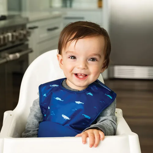Vista 2 de Tiny Twinkle Baberos de bolsillo de silicona, impermeables, que atrapan los alimentos, a prueba de desorden para bebés de 6 a 24 meses, niños Pequeño