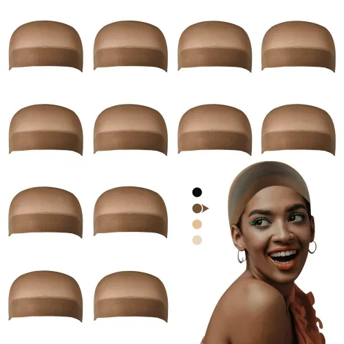 Vista 15 de Dreamlover Gorros de Peluca de Media Beige para Mujeres, 12 Piezas