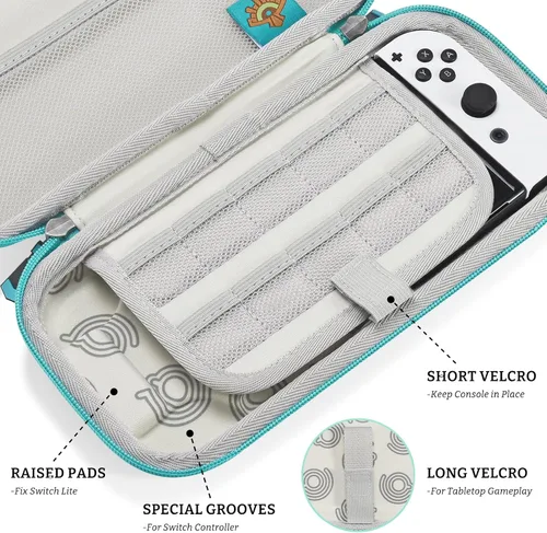 Vista 6 de FUNLAB Switch - Funda compatible con Nintendo SwitchOLEDLite para fanáticos de Zelda, funda de transporte portátil para Switch con 10 ranuras