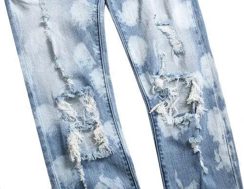 Vista 5 de HENGAO Jeans rasgados para hombre, pantalones de mezclilla elásticos y rectos
