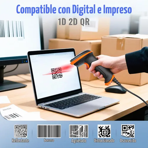 Vista 4 de Tera Escáner de código de barras 2D con cable USB: mango ergonómico Plug and Play, D5100Y