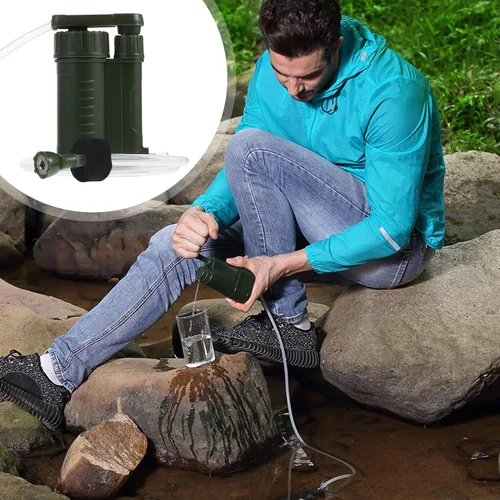 Vista 7 de Filtro de agua portátil Purificador de supervivencia al aire libre Emergencia Senderismo Camping Dispositivo de filtración de agua para viajes