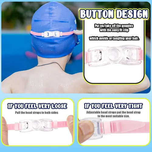 Vista 7 de Dizywiee - Gafas de natación para niños, paquete de 2 gafas de natación sin marco para niños, niños o niñas de 5 a 14 años, gafas de piscina