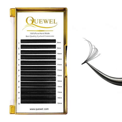Vista 8 de QUEWEL - Extensiones de pestañas de ventilación fácil de 0.03 mm, rizado CC, extensiones de pestañas de 8-15 mm, bandejas de pestañas mixtas