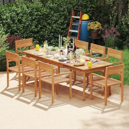 Vista 8 de Tangkula Silla de madera de teca para exteriores, sillón de comedor con asiento y respaldo de tablillas, muebles de asiento de madera maciza