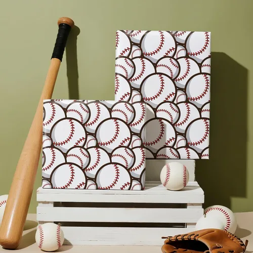 Vista 4 de WRAPAHOLIC Rollo de papel de regalo de béisbol - Rollo mini - 17 pulgadas x 9.8 pies - Papel de regalo deportivo clásico de béisbol, perfecto