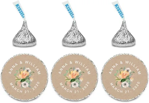 Vista 26 de Andaz Press Etiquetas personalizadas de gota de chocolate para boda, nombres y fecha redondos, turquesa aguamarina, paquete de 240, personalizadas