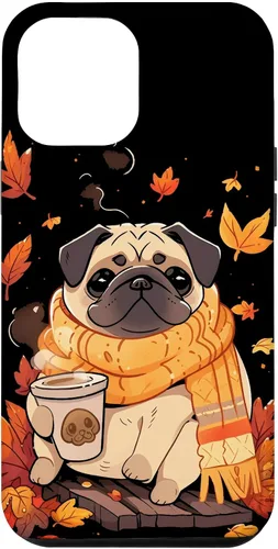 Vista 26 de Pug - Carcasa Kawaii para iPhone 17, diseño de hojas de otoño y calabaza