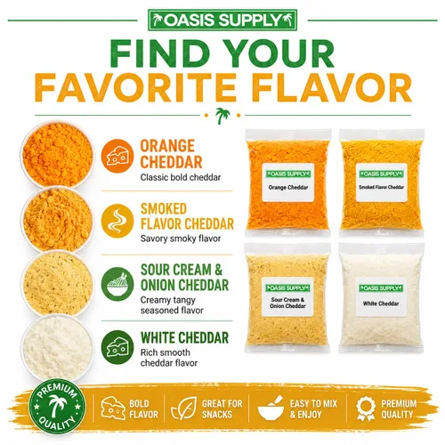 Vista 3 de Oasis Supply, Polvo de queso cheddar, muestreador de 4 onzas de cada cuatro sabores - 16 onzas en total