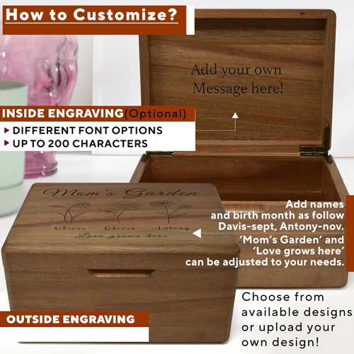 Vista 4 de Jardín de la madre para mamá – Regalo personalizado para mamá, regalos de jardín personalizados para abuelas, flores de nacimiento, caja de memoria