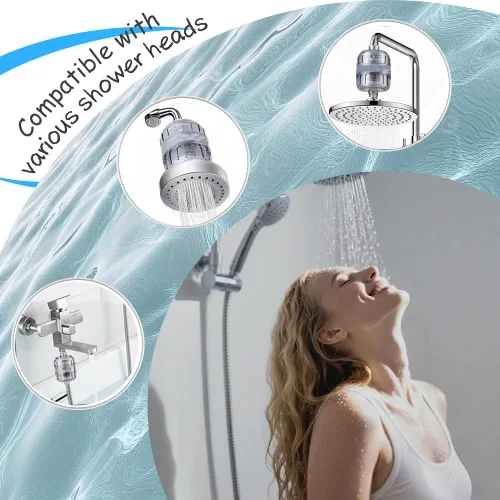 Vista 3 de Filtro de cabezal de ducha, sistema de filtración de 15 etapas, elimina el cloro y los metales pesados, suaviza el agua para una piel y cabello más