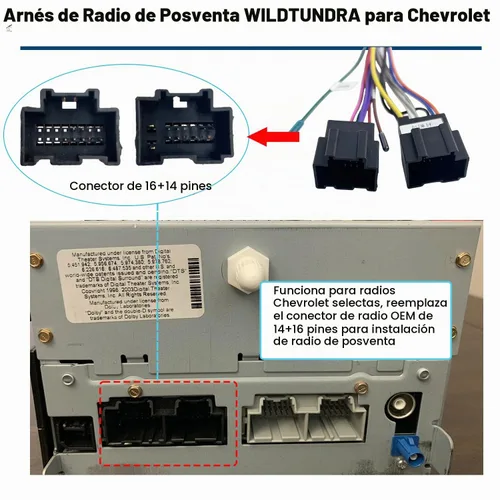 Vista 2 de Adaptador de arnés de radio ISO de 16 pines para Chevrolet 2006-2014 Buick 2008-2017, arnés de cableado estéreo de coche Android de 16 pines