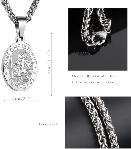 Vista 5 de P BLAKE Collar ovalado de San Cristóbal de MiguelJoséJudaVirgen MaríaJoséFrancisPatrickAnthonyBenedictThomas para hombres y mujeres colgante
