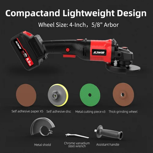 Vista 7 de Kit de amoladora angular inalámbrica de 4 pulgadas NAWIN, amoladora de velocidad variable, batería de iones de litio de 2×4.0Ah y cargador rápido
