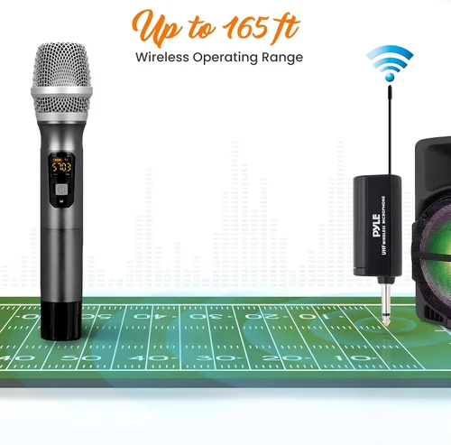 Vista 4 de Pyle - Kit de sistema inalámbrico UHF, portátil, profesional, funciona con pilas, dinámico, unidireccional de mano, transmisor de micrófono