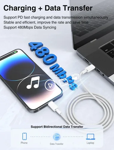 Vista 4 de Cable USB C a Lightning de 3/3 pies [certificado Apple MFi], cable tipo C a Lightning trenzado de nailon trenzado, cable de carga USBC a Lightning