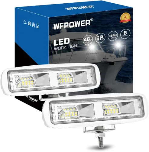 Vista 10 de WFPOWER Luces esparcidoras de lanchas azules, paquete de 2 luces de pontón de 72 W para barcos, luces LED marinas impermeables para pesca nocturna
