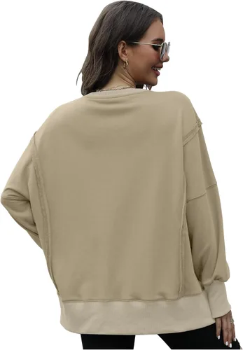Vista 4 de Sudaderas de gran tamaño para mujer, cuello redondo, manga larga, casual, con abertura, ropa de moda 2023