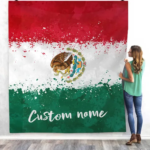 Vista 5 de Manta de México personalizada con nombre para hombres y mujeres, manta personalizada con bandera de México, manta de bandera mexicana, regalo
