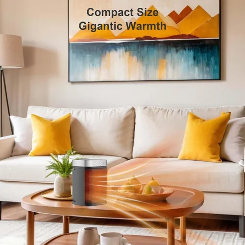 Vista 6 de Calentador de espacio portátil pequeño para uso en interiores, calentador eléctrico VOCRS PTC de 1500 W con termostato, control remoto, temporizador