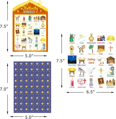 Vista 5 de Juego de bingo de la Natividad de Fancy Land para niños, 24 jugadores, Navidad, establo, casa cristiana, juego de bingo religioso para fiestas